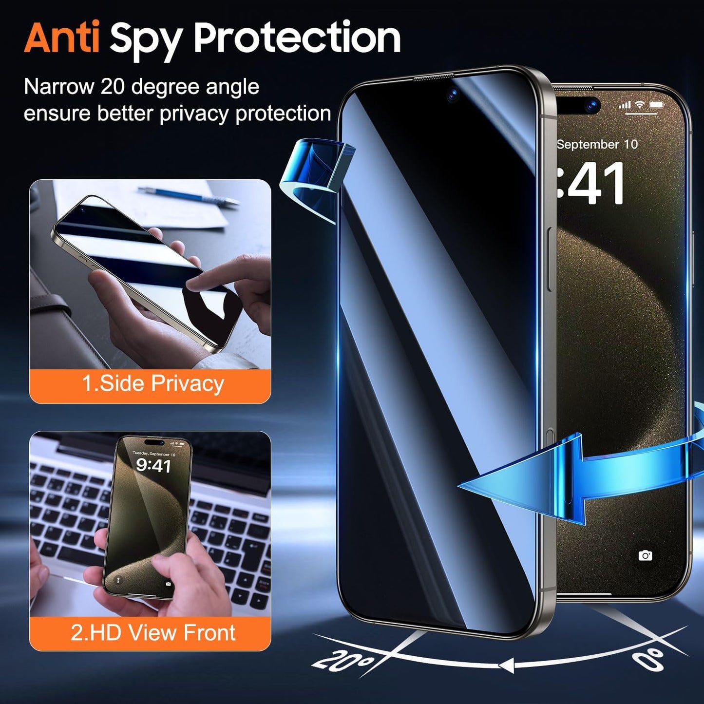 2 Pack 15 6.7 inch 9H+ 15 UniqueMe for iPhone Pro Max Privacy Screen Protector - [Military Grade Shatterproof