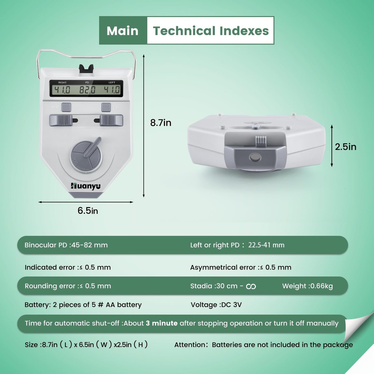 Huanyu LY-9AT Optical Digital Pupilometer 45-82mm Pupil Meter PD Meter and Huanyu Digital Pupilometer Distance Meter 0.1-0.5mm Accuracy Adjustable Bundle