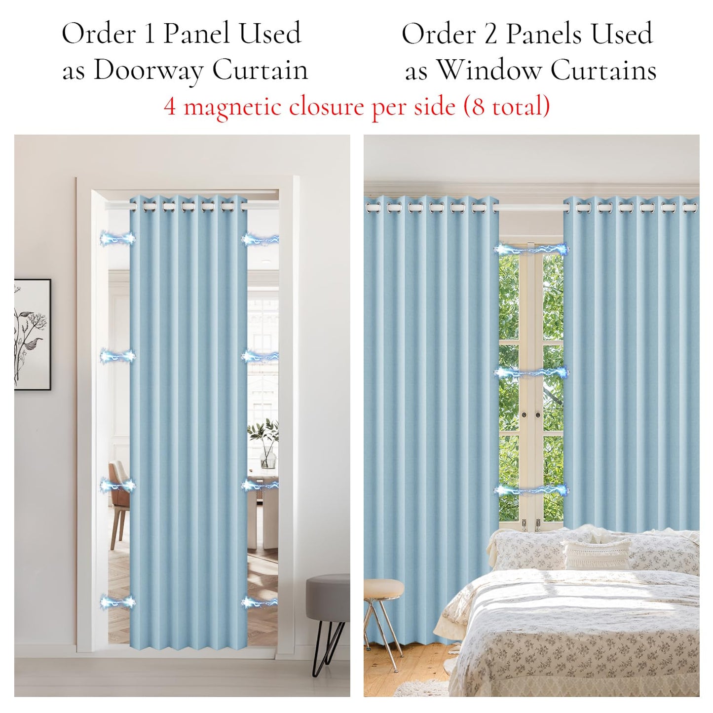 HMYI 100% Blackout Magnetic Curtain for Closet Door, Accordion Folding Door Curtain for Doorway/Laundry/Pantry/Hallway, 1 Panel, W45 x L80, Blue