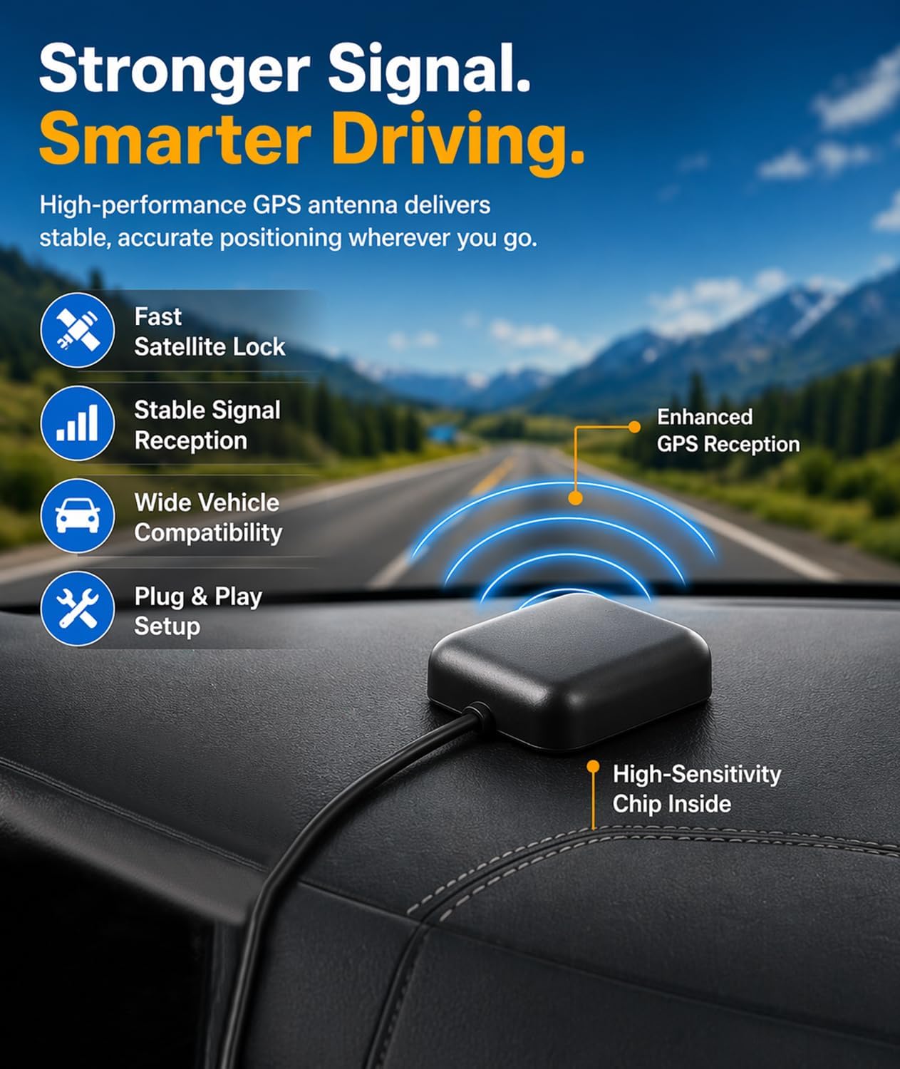 ViaBecs 5.68ft GPS Navigation Antenna SMA Male Connector for Car Stereo Head Unit, Active GPS Antenna, Cable