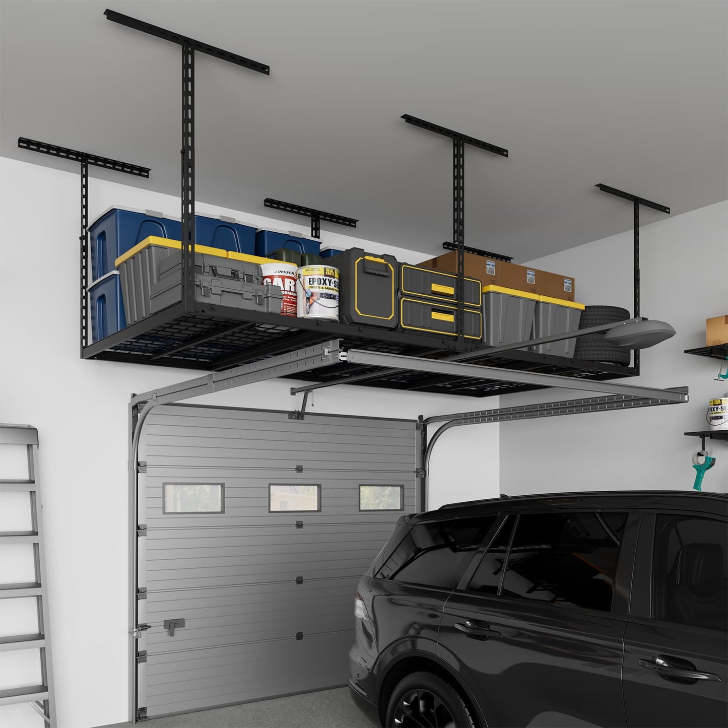 Jusgym 4X8FT Overhead Garage Storage Rack, 26"-40" Height Adjustable Garage Ceiling Storage Racks, Heavy Duty Metal Overhead Storage Organizer System, 750LBS Weight Capacity