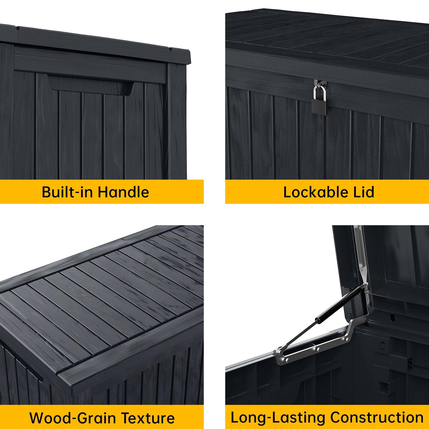 DRATO 200 Gallon Deck Box, Waterproof Resin Large Outdoor Storgae Box for Patio Furniture, Patio Cushions, Gardening Tools, Pool Supplies, Lockable (Black, 200 Gallon)