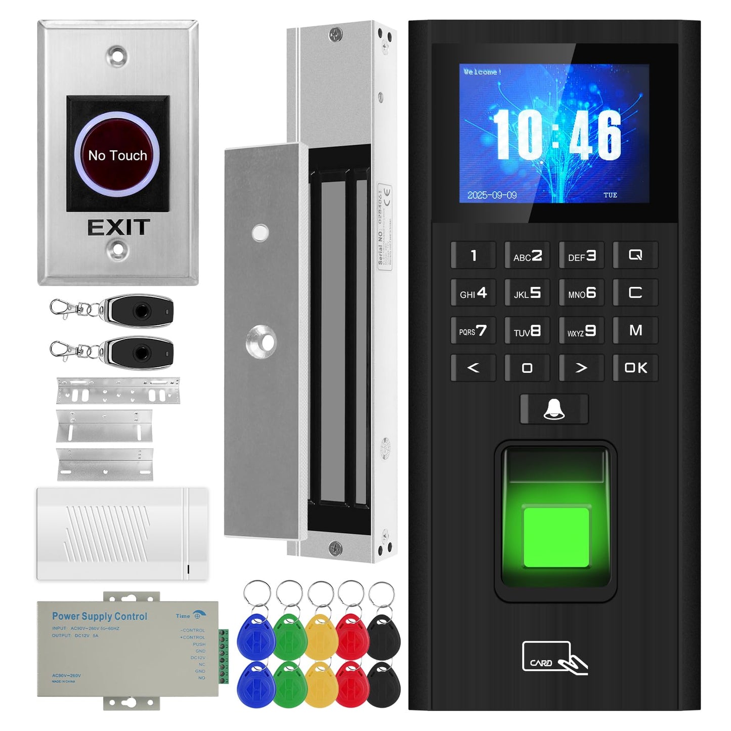 XYBkey Complete Biometric Fingerprint Security Access Control System Kit, RFID Keyboard Door Lock, Time and Attendance System, Smart Remote Control Door Opener, 600-Pound Electromagnetic Lock + ZL