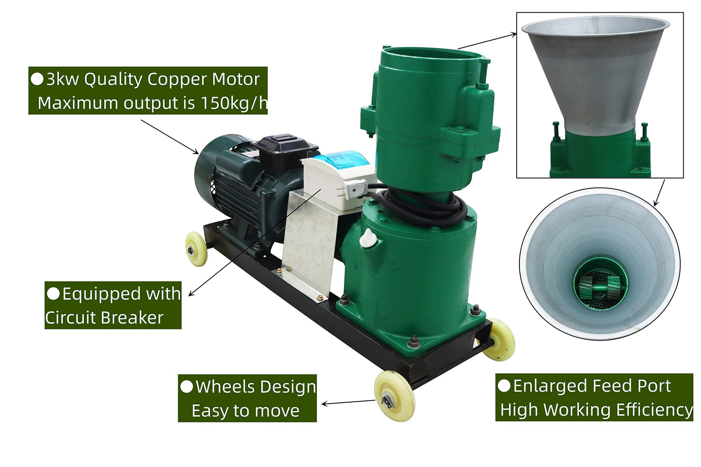 HayWHNKN 5mm Feed Pellet Mill Machine Animal Feed Pellet Maker Pelletizer Machine Animal Feed with 2 Rollers 220V 3KW 150kg/h