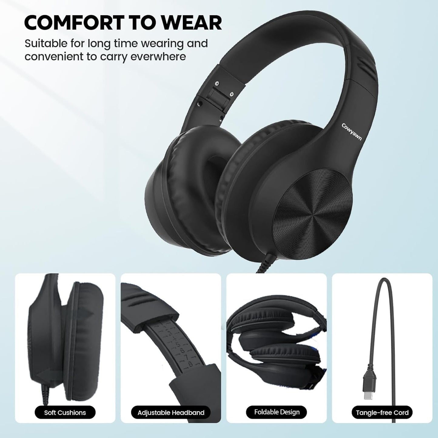 15/16/17, Cowyawn USB C Headphones Wired, Over Ear USB C Wired Headphones with Microphone, HD Stereo Sound, Volume