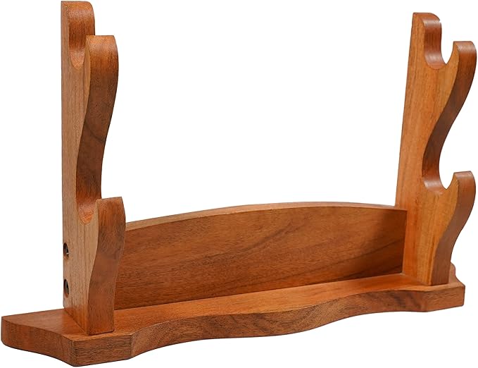 Mythrojan Solid Wood Sword Stand Wall Mount Display Rack for Medieval, Samurai, Katana & Knife Collections Durable, Stylish, Space-Saving Holder - Two Tier Stand