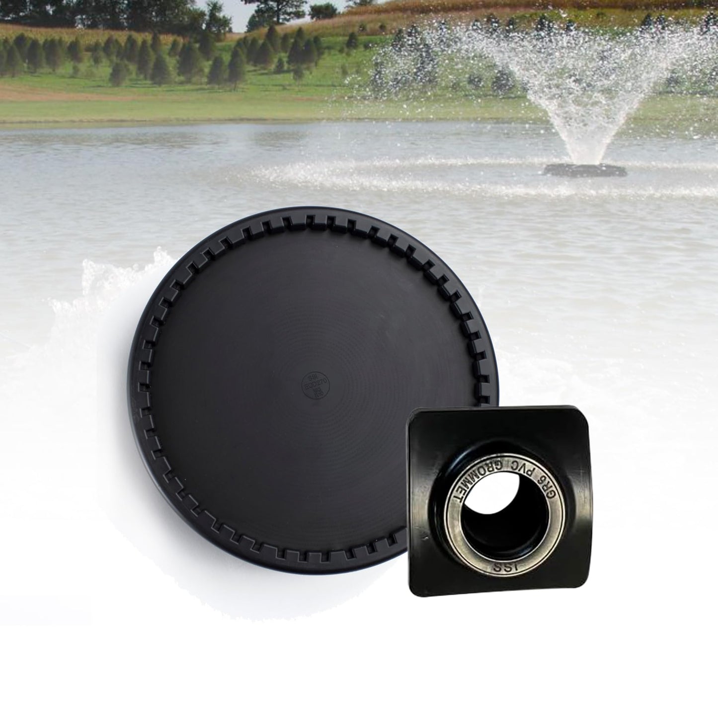 Thunder Parts ECD270-E | 4 Units - 9” EPDM Fine Bubble Disc Diffuser with Connector (Groomet)- Aerators for Ponds, Aquarium or Water Treatment | SSI Aeration Original (ECD270 + GR6 4Pack)