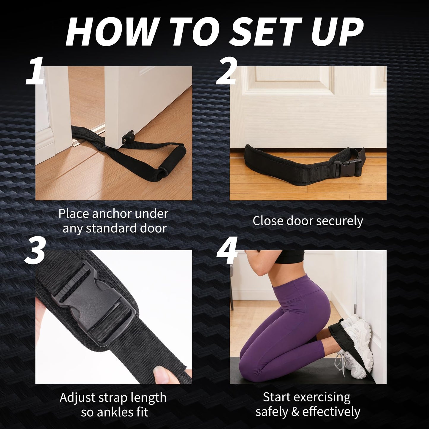 Nordic Strap for Bench, Nordic Hamstring Curl Strap with Extra Large Foam Stopper and Thick Neoprene Padding, Fits Various Doors, Enhances Leg Strength and Muscles Training