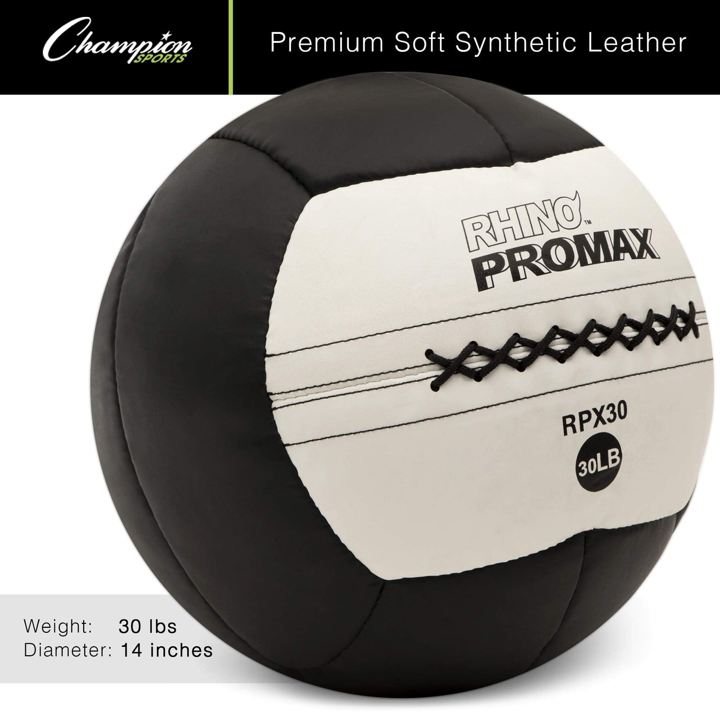 Champion Sports RPX30 Rhino Promax Slam Balls, 30 lb, Soft Shell with Non-Slip Grip, Medicine Wall Exercise Ball for Weightlifting, Plyometrics, Cross Training, & Home Gym Fitness