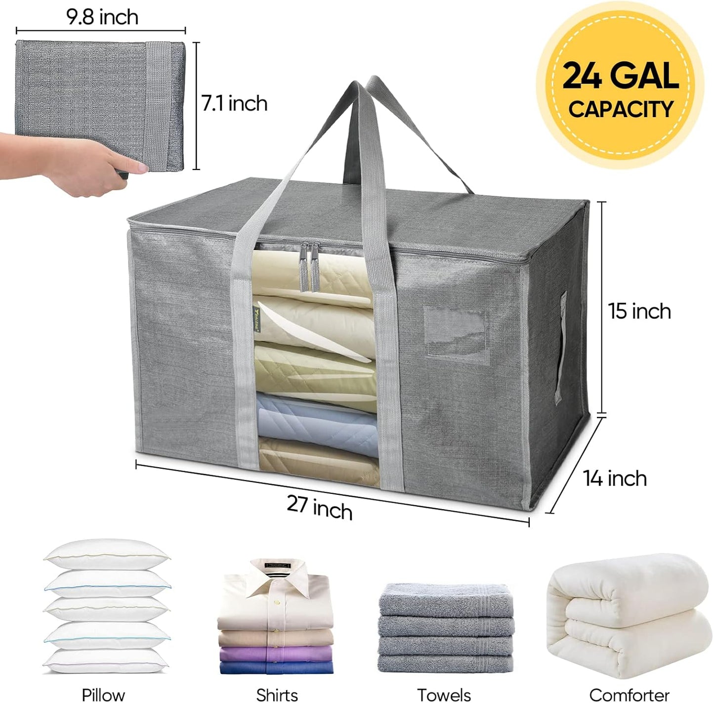 BALEINE 6-Pack Oversized Moving Bags - Heavy-Duty Storage Totes with Reinforced Handles | Gray w/Window