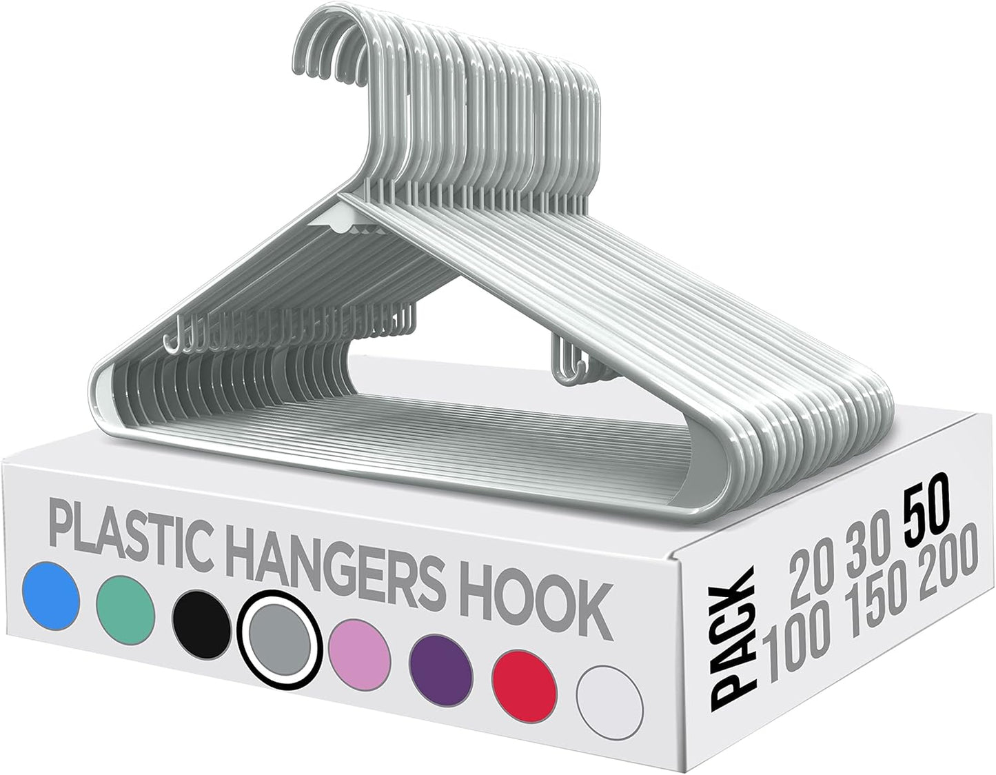 Utopia Home Plastic Hangers 50 Pack - Durable Space-Saving Closet Organizers - Ideal for Shirts, Pants, Skirts & Coats (Grey)