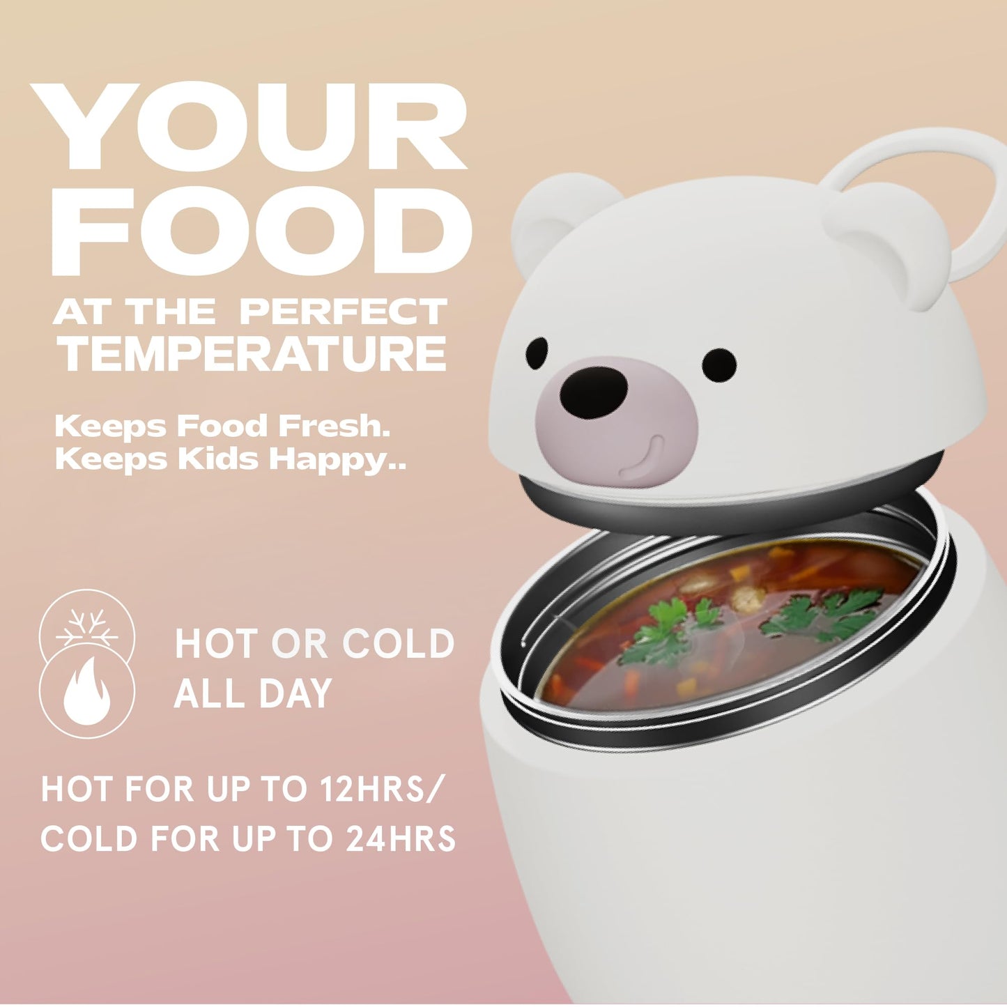 asobu Bestie Foodie Kids Insulated Food Jar – Cute Character Lunch Container for Children, BPA-Free Stainless Steel, Leakproof & Vacuum Sealed, Keeps Food Hot or Cold, Easy to Clean, 16oz