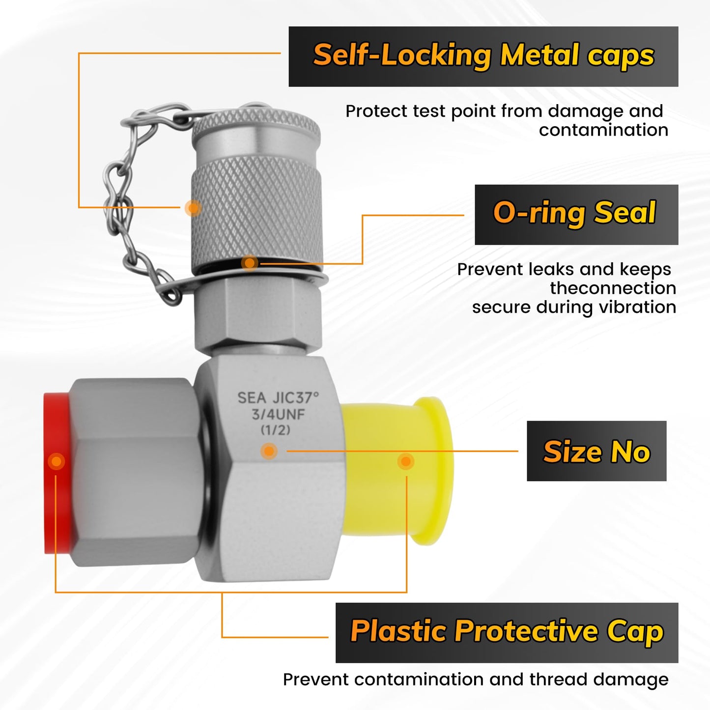 Zorqon 7Pcs Hydraulic Swivel Run Tees Connector Tester Coupling Set Replace for JIC37, Fit For Excavator Construction Machinery Hydraulic System