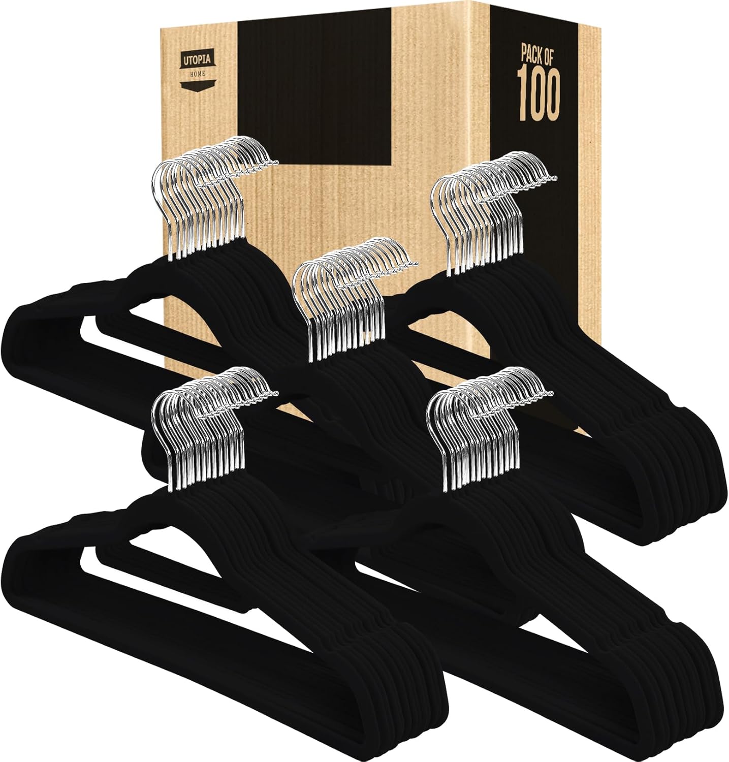 Utopia Home Velvet Hangers - Premium Non-Slip Slim Clothes & Coat Hangers, 100 Pack, Black