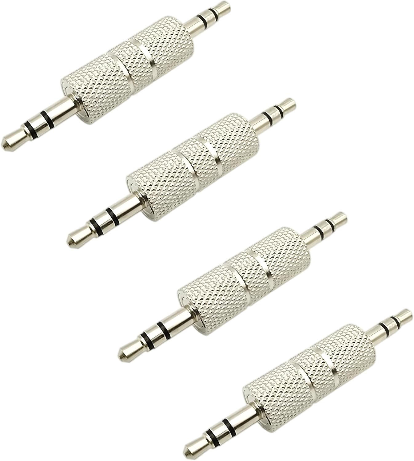 ZCLGOOD 4PCS 3.5mm 1/8 inch MP3 Male to Male Audio Adapter, Metal Stereo Jack Coupler Connector for Headphone