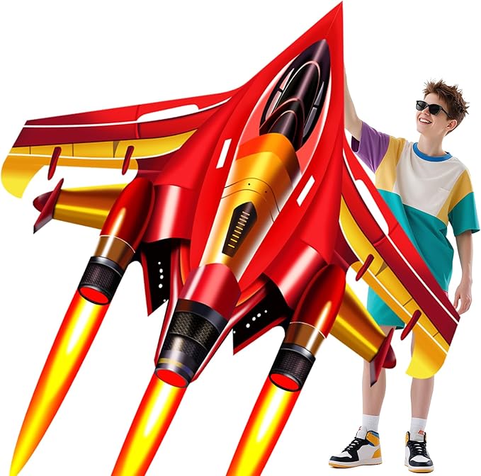 Fighter Jet Kites for Kids & Adults - Durable Airplane Kites for Boys Ages 8-12 & 4-8 with Kite String Reel, Easy Fly Large Outdoor Kite for Beach & Park Activities