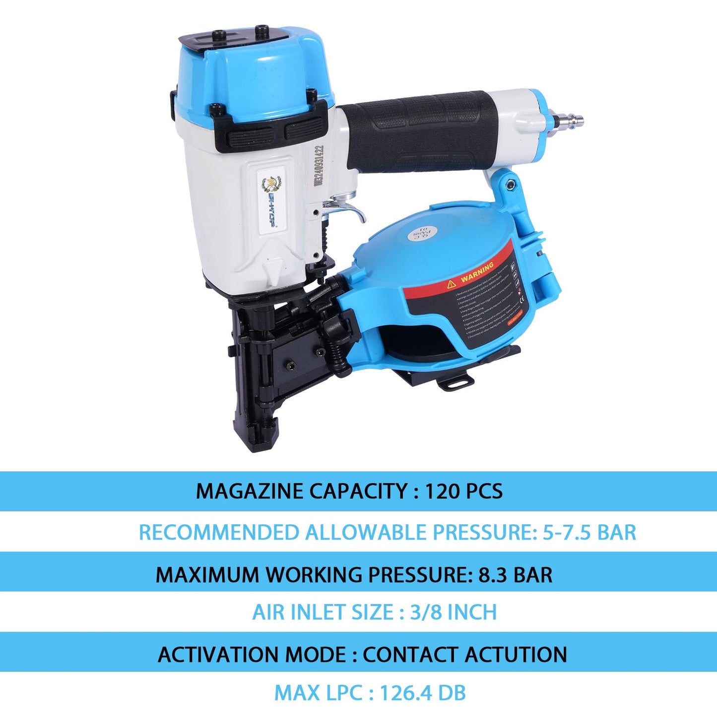 BHTOP Guatemala Style CN45N Roofing Nailer, 15 Degree Roofing Nail Gun, 3/4-Inch to 1-3/4-Inch Coil Nails, 120-pcs Load Capacity Coil Nailer