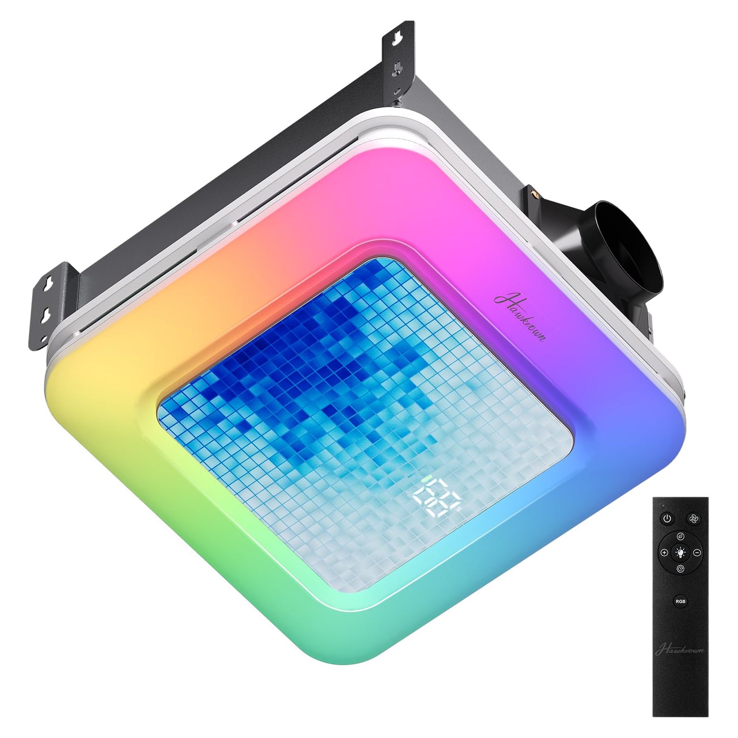 Hawkrown Bathroom Exhaust Fan with Light Humidity Sensor, Bathroom Fan with Odor & Humidity Sensor, 230 CFM 1.0 Sone Venlitation Fan with 3CCT LED Light 7 LED Color, Remote Control Easy Install