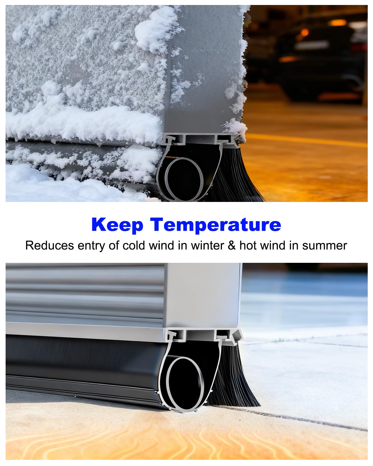 20FT Universal Garage Door Seal Kit, U and O Heavy Duty Garage Weather Strip Bottoms Seal, Rubber Weather Stripping Seals with Brush and Aluminum Track Retainer Kit Blocks Noise Drafts Weatherproof