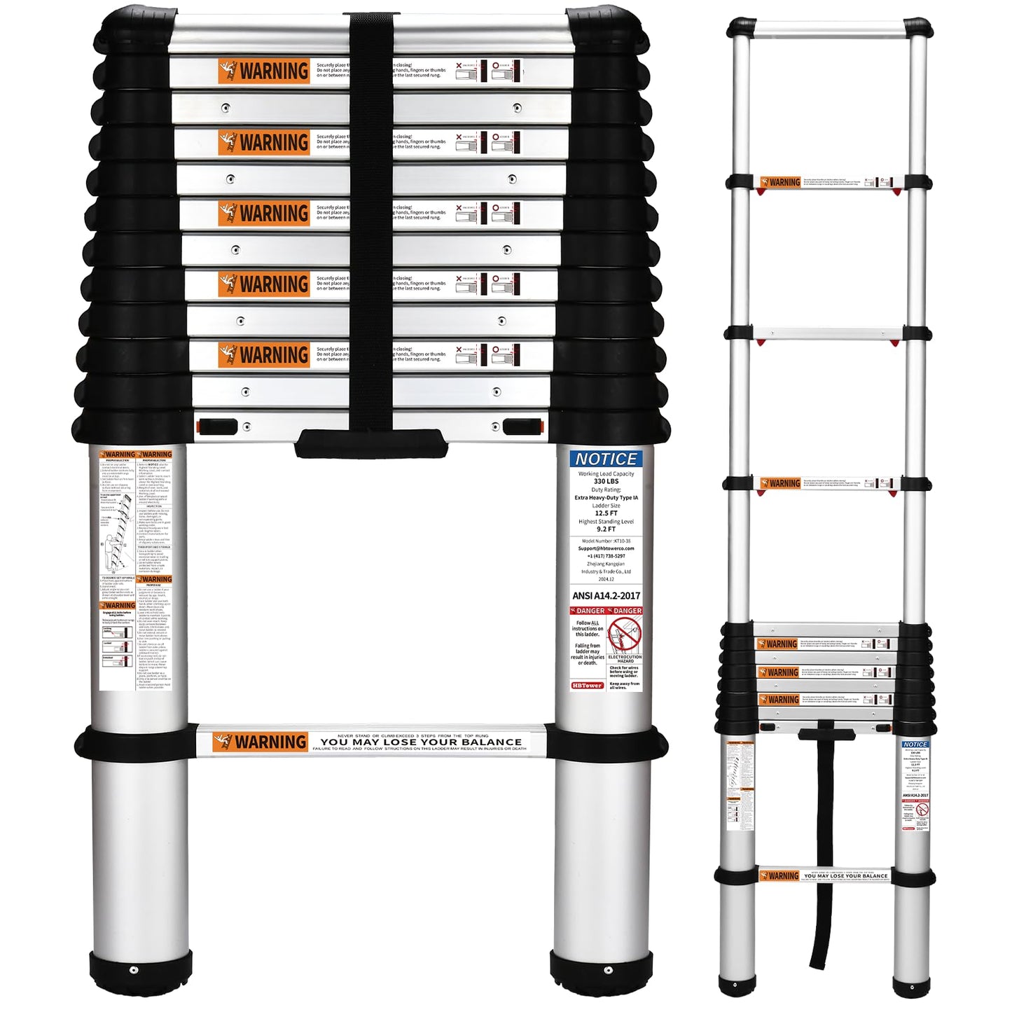 HBTower Telescoping Ladder, 12.5 FT Aluminum Extension Ladder 1000lbs Capacity, Heavy Duty Multi-Purpose Collapsible Ladder for RV, Household and Outdoor Working,Certified by ANSI