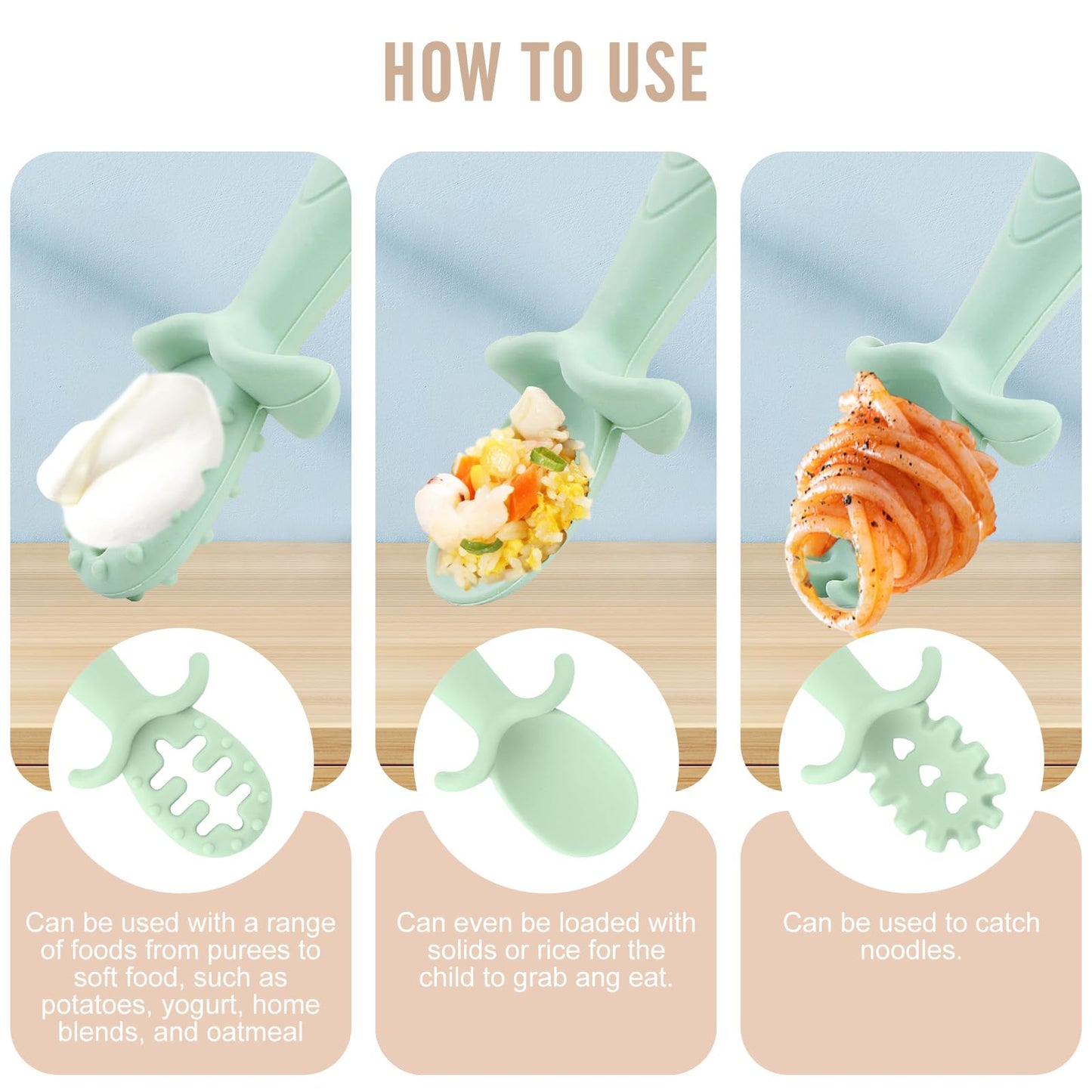Silicone Baby Feeding Set, 8-Piece Baby Led Weaning Supplies Included Toddler Suction Plate, Bowl, Cup, 3 Spoons & 2 Safety Straps Keep Spoon, Fork & Bottle Off The Floor for Self-Feeding (Green)