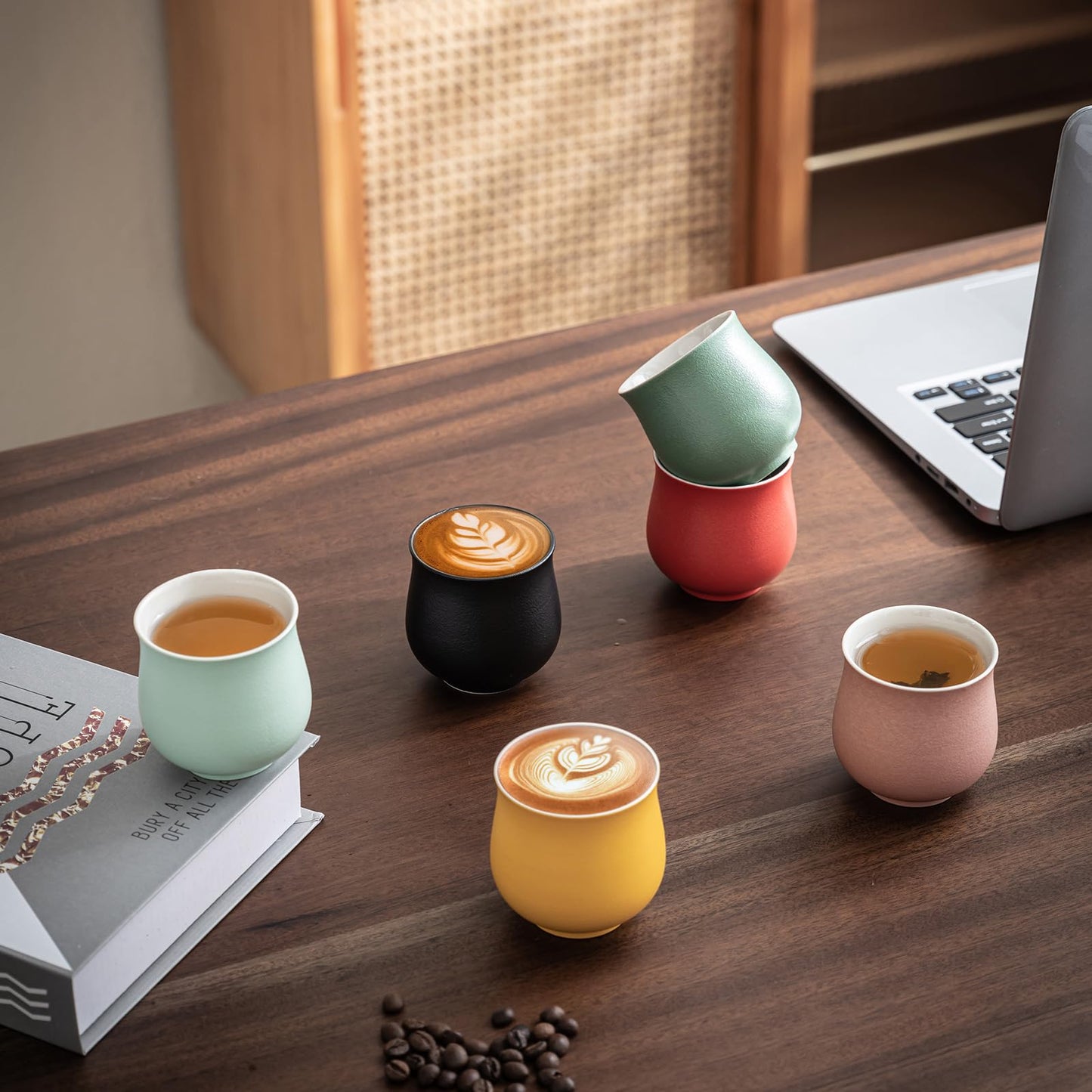 Dicmracy 4-Oz Ceramic Espresso Cups Set - Multi-Color, Handle-Free Design for Home & Cafe | Dishwasher-Safe Stoneware Cups (yellow, 4)