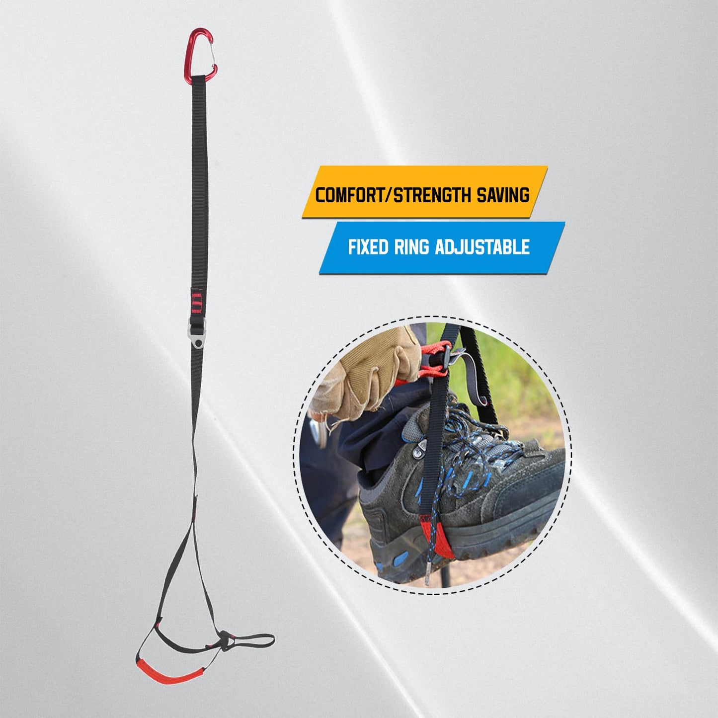 Yulatik 2.6-4.4 FT 16KN Foot Ascender, Adjustable Climbing Ascender Strap Rope Foot Belt Rock Climbing Rappel Rescue for Mountaineering, Rock Climbing, Engineering Protection
