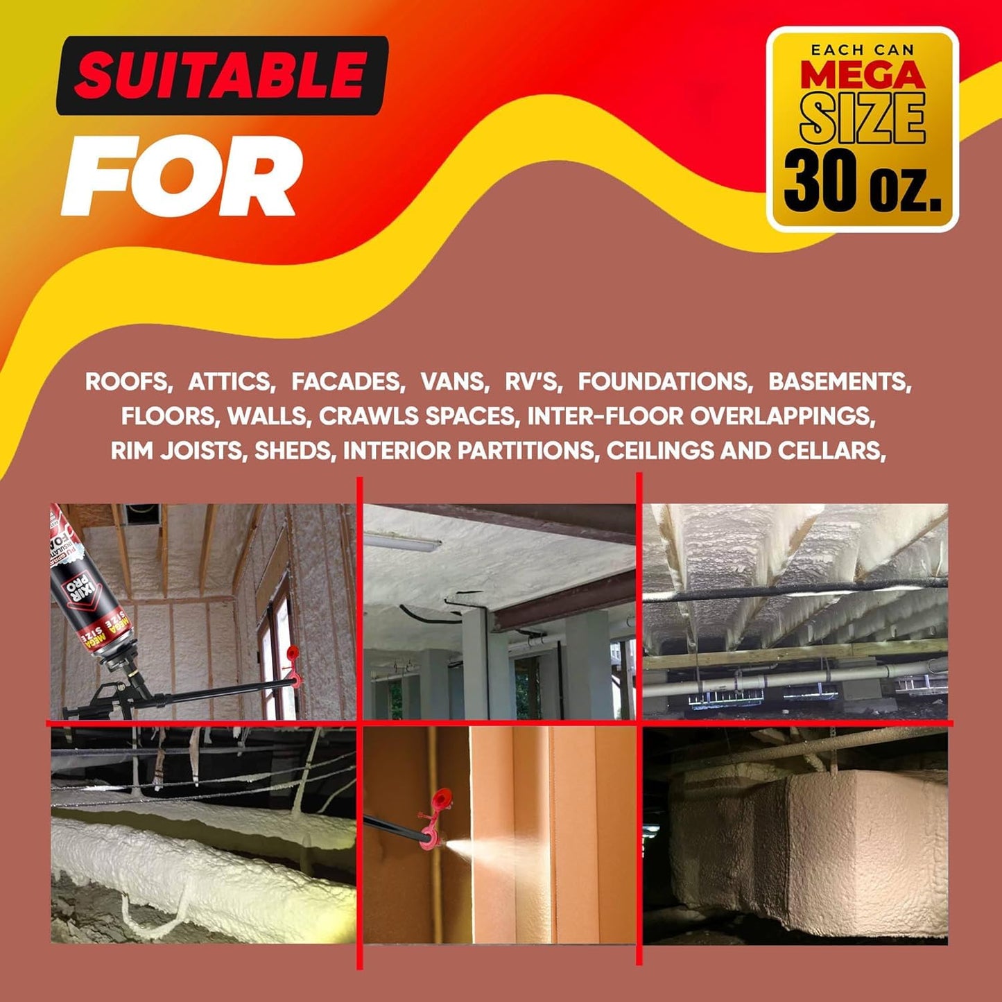 ixirpro Spray Foam Insulation Kit (18 PK Kit-30oz) Expanding Sealant, Spray Foam, Mega Size Closed Cell Heat Acoustic Insulation, High Density, Cleaner, Gun