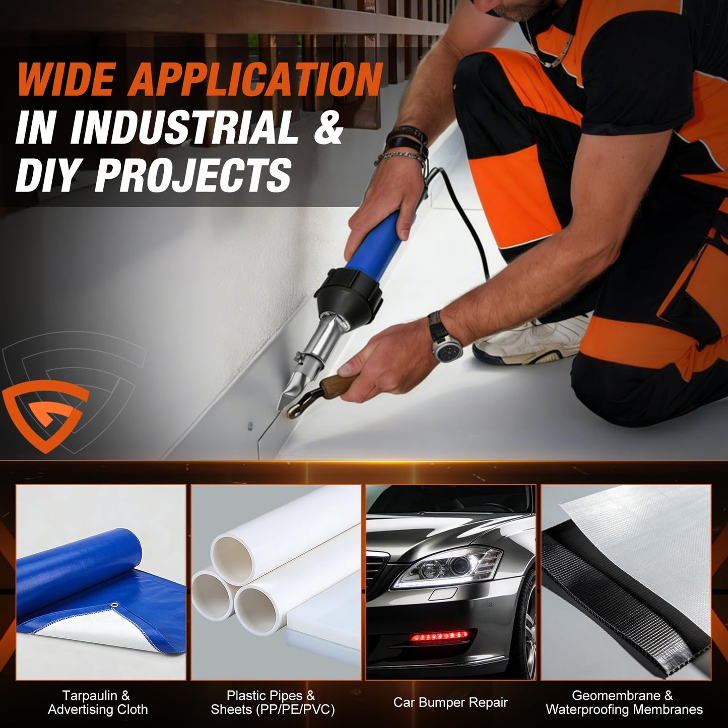 Hot Air Gun PVC Heat Gun Hand Held Plastic Welder heating gun 110V 1600W, Vinyl Welding Handheld Plastic Hot Air Heat Gun Welding Torch with Various Rollers & Stainless Steel Nozzles