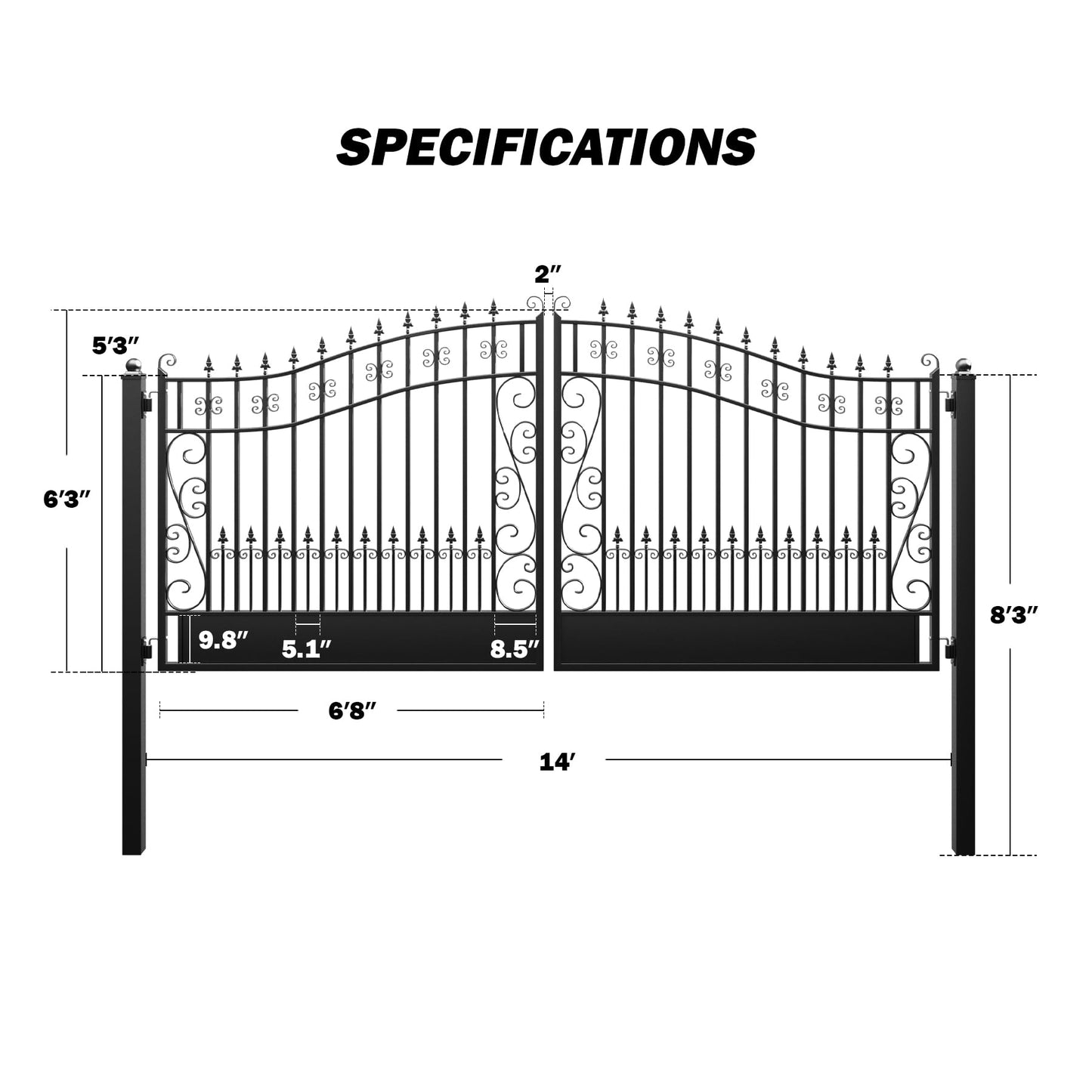 ZUMI Dual Swing Driveway Gates, 14x6 ft. Outdoor Steel Swing Gates for Driveway, Heavy-Duty Driveway Fence Gates for Home Security, Weatherproof Iron Security Gate Kit for Outdoor, Greerwich Style