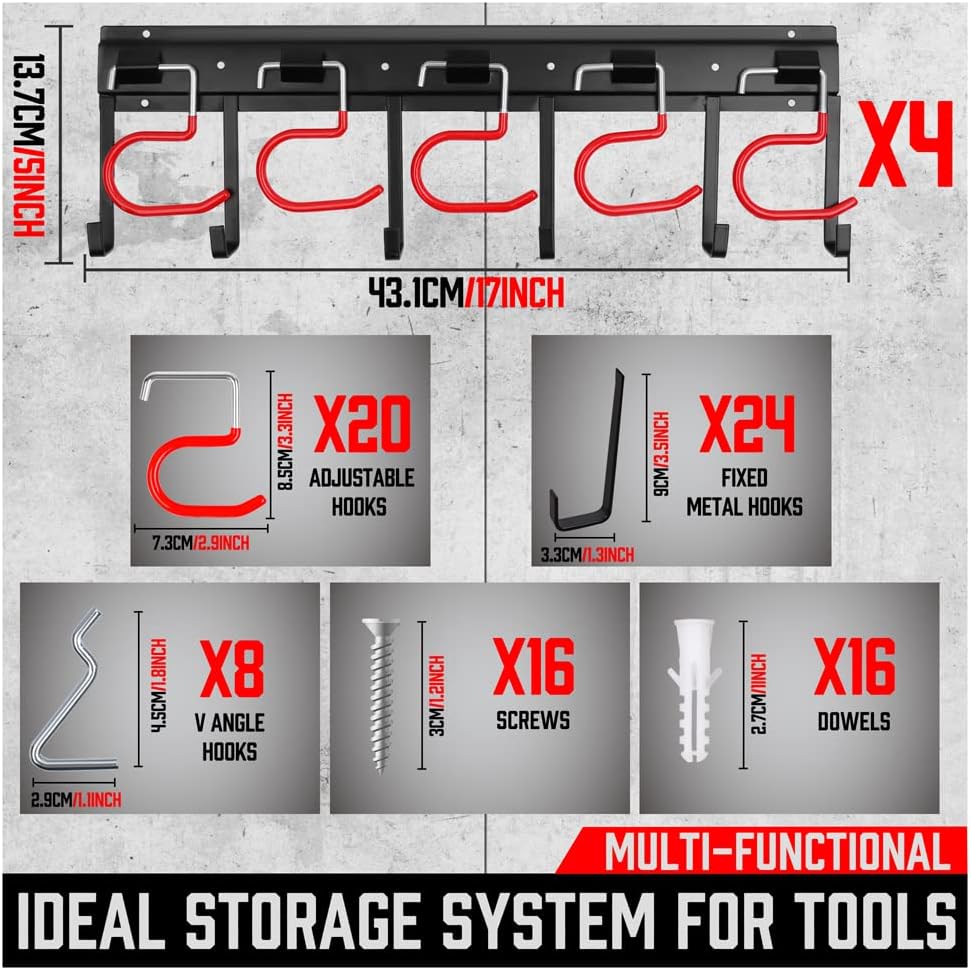 SEDY Garden Tool Organizer Hooks - Sturdy All-Metal Wall Mount Storage System for Yard Tools | Shed & Garage Use