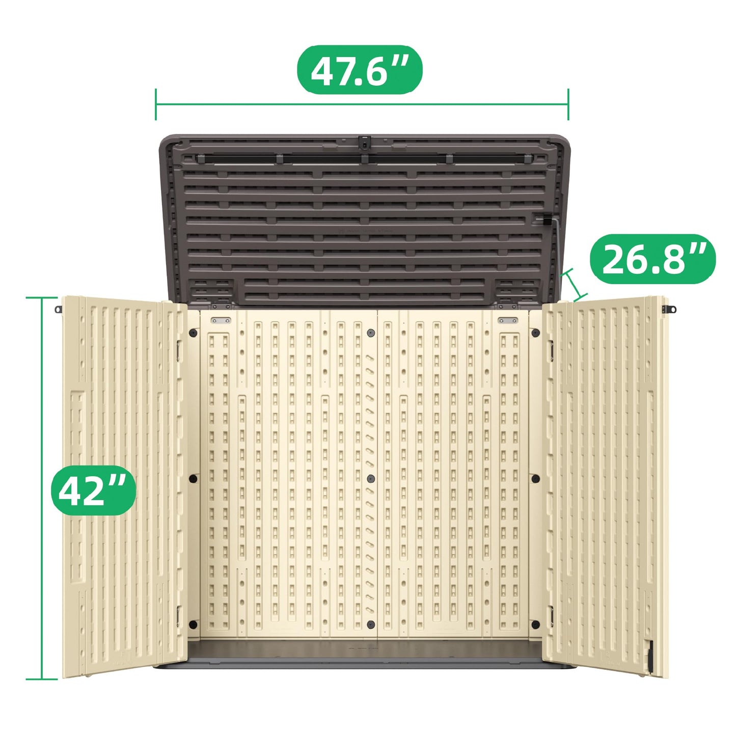 Allpop Outdoor Storage Shed, 31 Cu.Ft Resin Horizontal Storage Cabinet for Trash Cans, Patio & Garden, Khaki