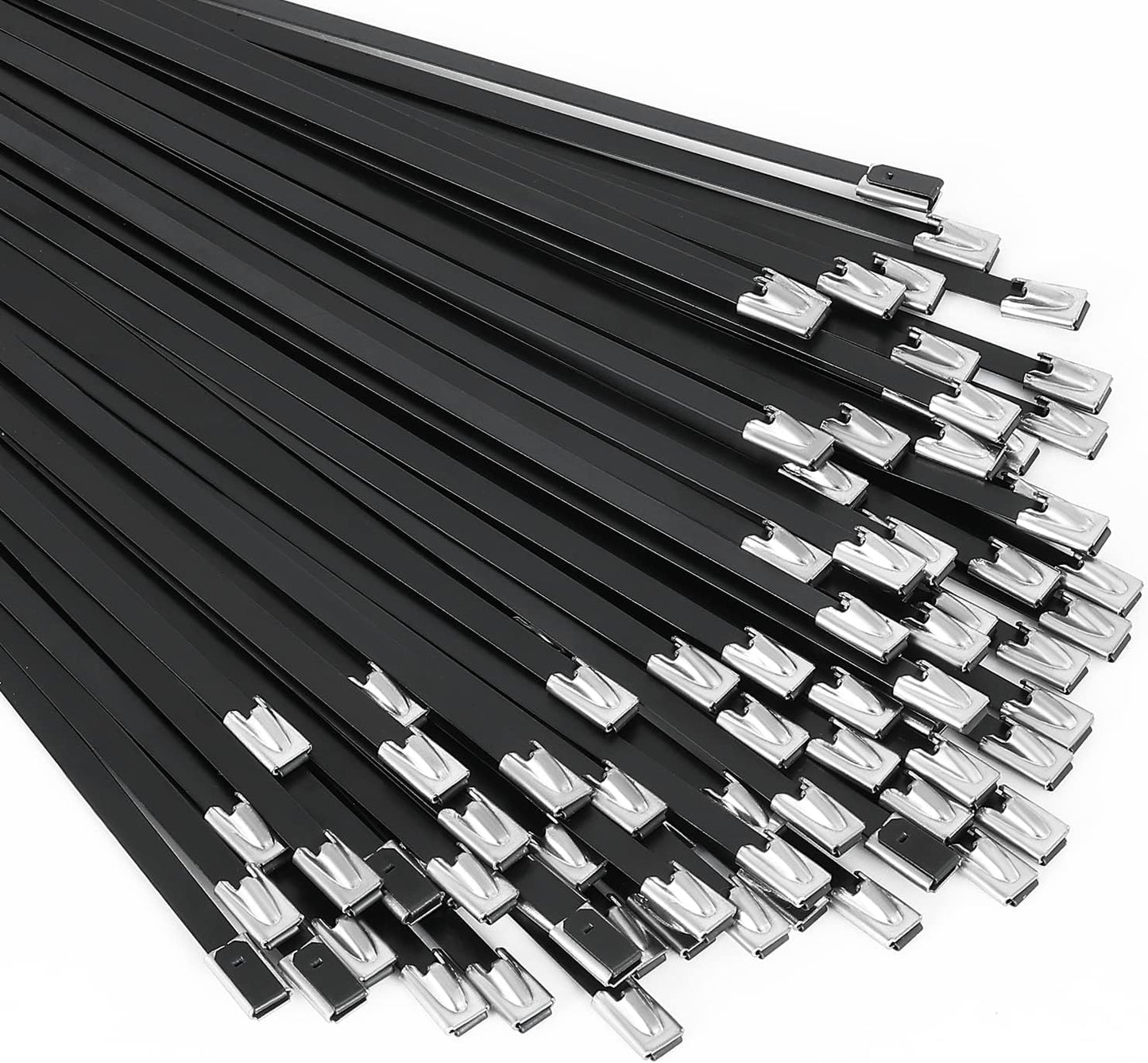 100pcs 11.8 inch 304Stainless Metal Zip Ties black steel Epoxy Coated Cable Tie Multi-purpose Self-locking Cable Ties