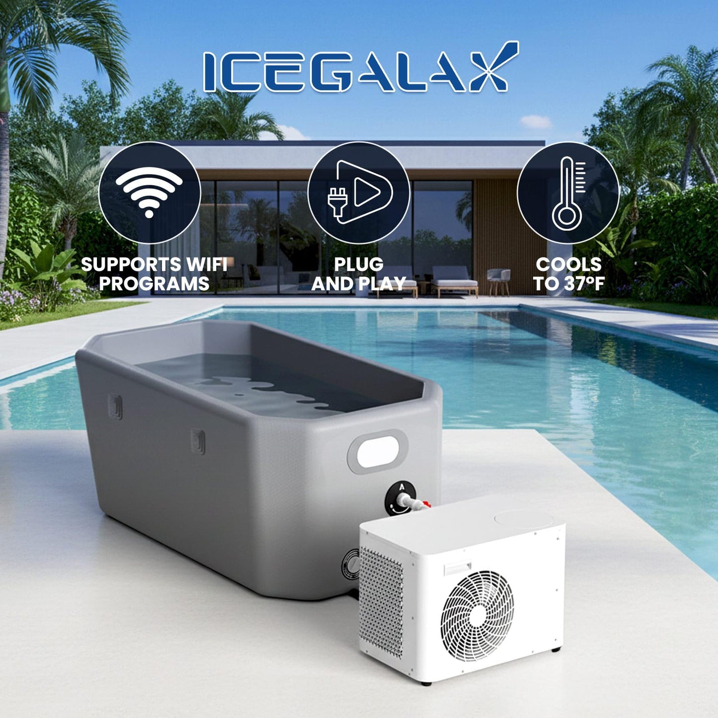 ICEGALAX 1HP Ice Bath Chiller for Ice Bath Tub, Smart Control Water Chiller with Built-in Pump & Filter,Fast Cooling & Heating for Athletes Aiding Recovery Therapy (White with Inflatable Tub)