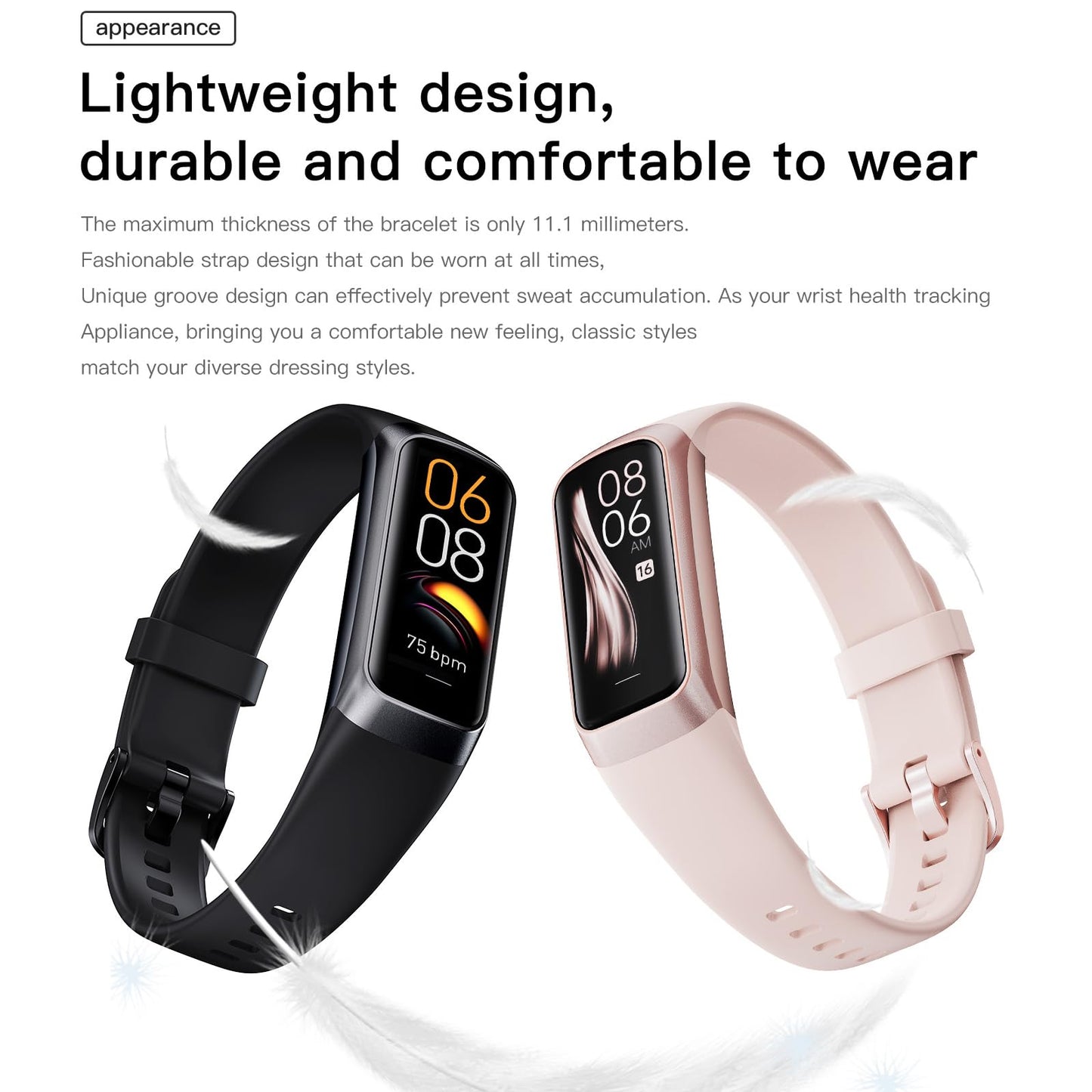 Keep Health Fitness Trackers For Women Men Amoled Step Counter Slim Thin 25 Sports Modes With Heart Rate Blood Pressure Monitor Alarm Stopwatch Timer Calories Burned IP68 Step Tracker Watch