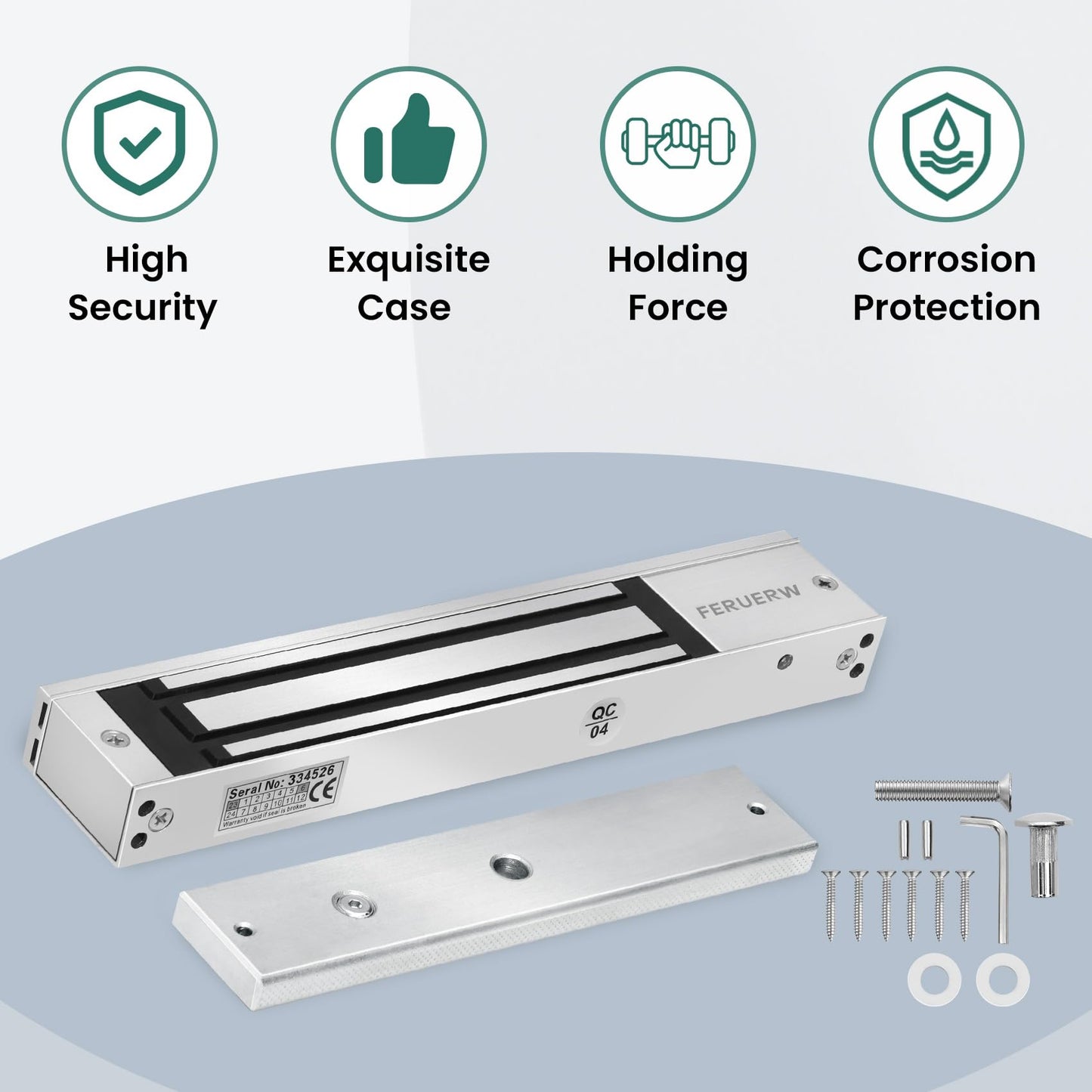 FERUERW Access Control Outswinging 600lb Electromagnetic Door Lock Kit System, with Two Remote Control, Built-in Alert Tone (Not Adsorbed Correctly)