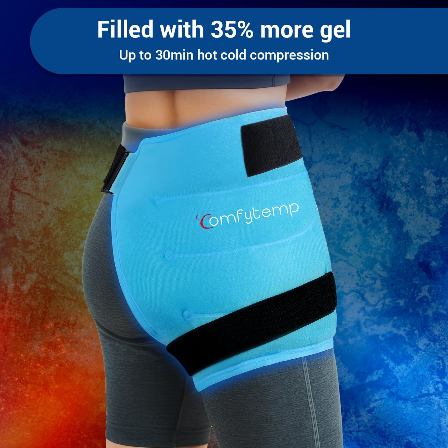 Comfytemp Hip Ice Pack Wrap for Sciatica Pain Relief, Hip Replacement Kit After Surgery, Reusable Gel Ice Pack for Injuries, Hot Cold Compress Recovery Items, Fathers Day Dad Gifts for Men, Blue (S/M)