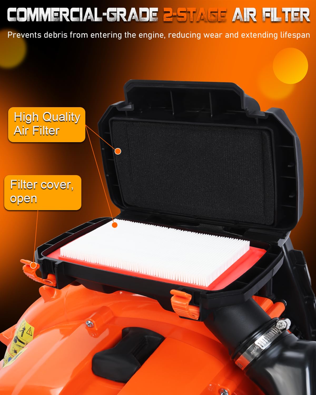 Getell 80cc Gas Backpack Leaf Blower, 900CFM 206MPH 2-Stroke Engine, Heavy-Duty Leaf & Snow Blower for Lawn, Garden & Commercial Use (Orange)