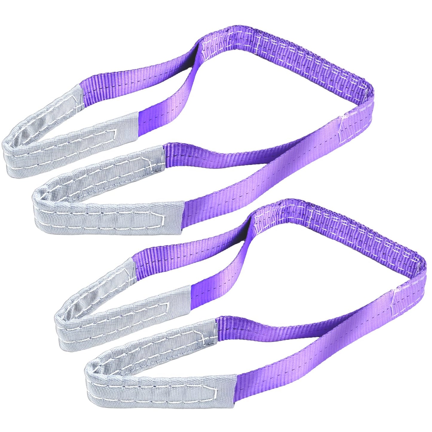 2-PCS 5:1 Safety Factor 1" X3.3' Lifting Slings 2204 lbs Webbing Sling 2 ply Polyester Lifting Strap with Twisted Eye & Eye for Industrial Shop Use, Hoist, Tree Stumps, Heavy Duty Cargo, Purple