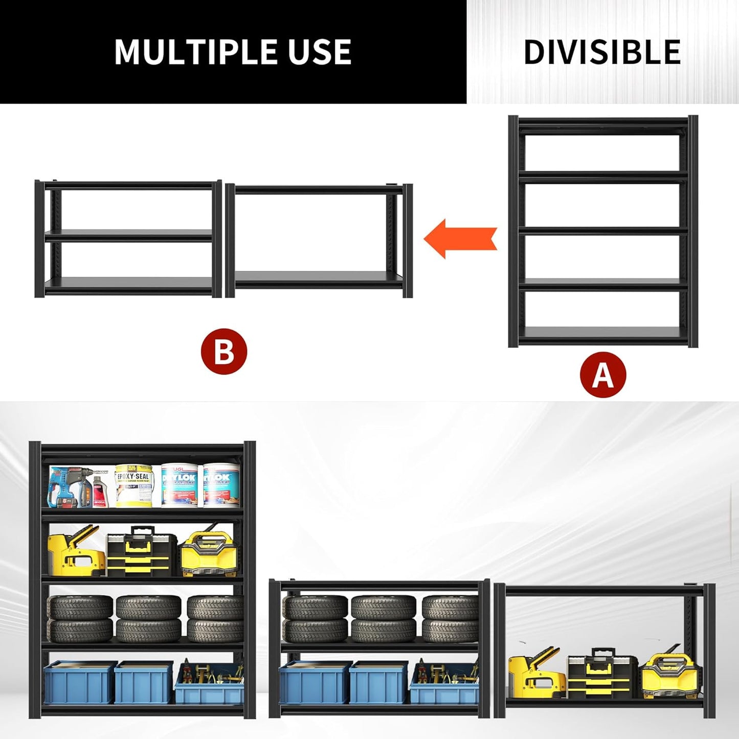 Regine Switzerland Heavy Duty Garage Shelving - 2500 LBS Capacity, Adjustable 5-Tier Metal Unit | 72" H x 35.4" W x 15.7" D