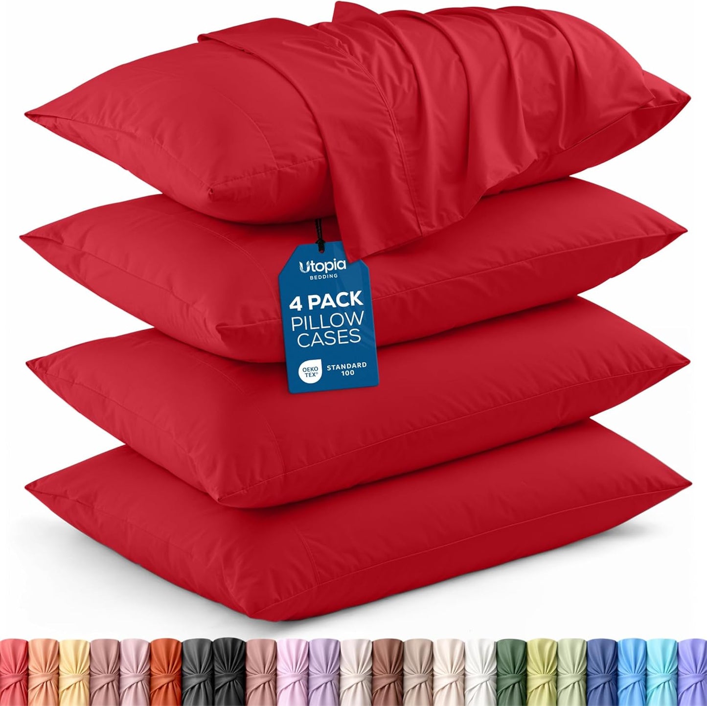 Utopia Bedding Standard Pillow Cases - 4 Pack - Soft Brushed Microfiber - Fade Resistant | 20 x 26 Inches (Red)