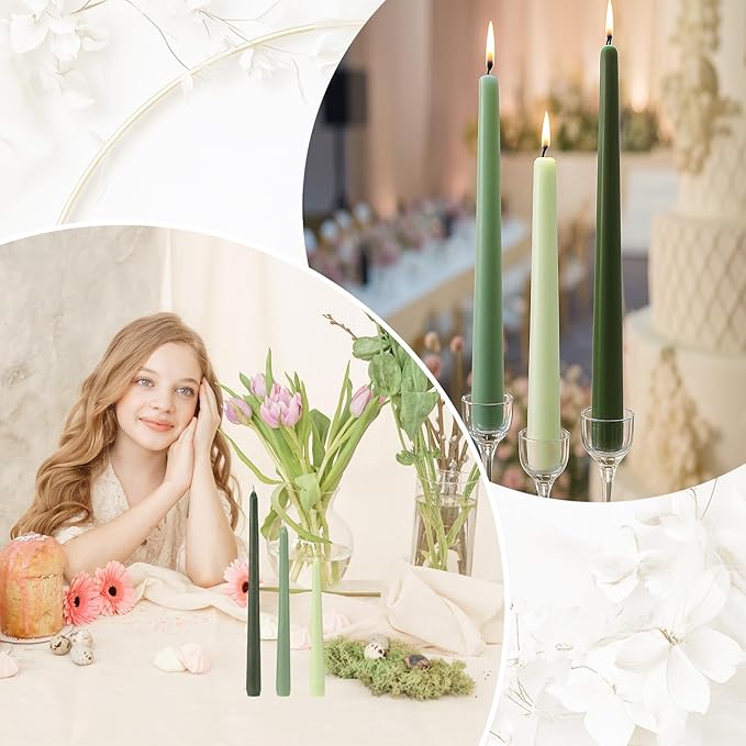 MTLEE Taper Candles 8/10/12 Multi Height Unscented Taper Candles 8 Burn Hours Taper Candles for Dinner Decorative Candles Home Decoration Wedding Party Candlesticks (Gradient Green,36)