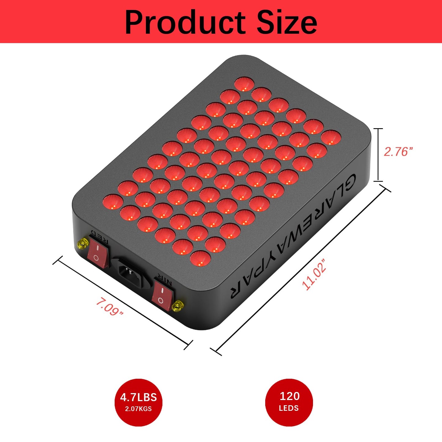 LED Red Light Therapy Panel, Near Infrared Light Therapy Device with 60 660nm Red LEDs and 60 850nm NIR LEDs, High Power Red Light Therapy Lamp at Home, Ideal for Body, Face, Black