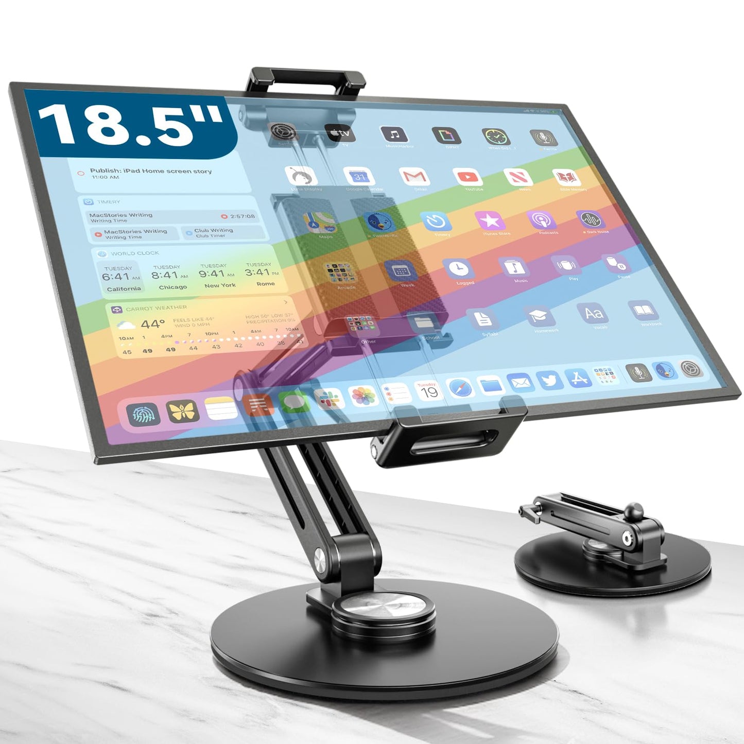 Portable Monitor Stand Large Clamp - Heavy Duty Aluminum Body supports up to 4.4 lbs 16" 17.3" 18.5 inch 360° Rotating Base Swivel Foldable Desk Stand for iPad Holder Tablet Mount for Kitchen/Travel