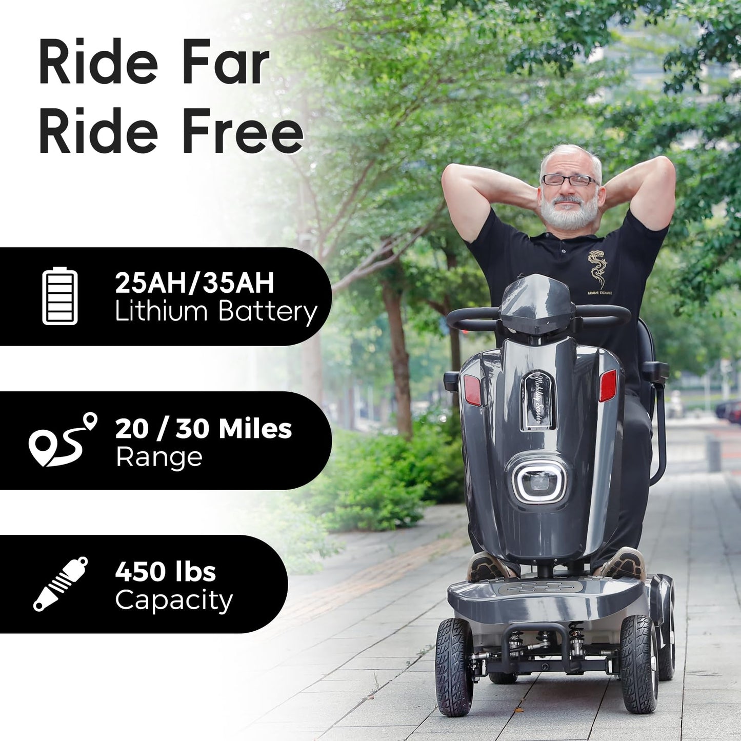 Ecomobi 20/30 Miles Heavy Duty Mobility Scooter for Seniors & Adults, 500W Motor 450 lbs Capacity, Removable Lithium Battery, 10" Tires, Off-Road Absorber, Windbreak Design