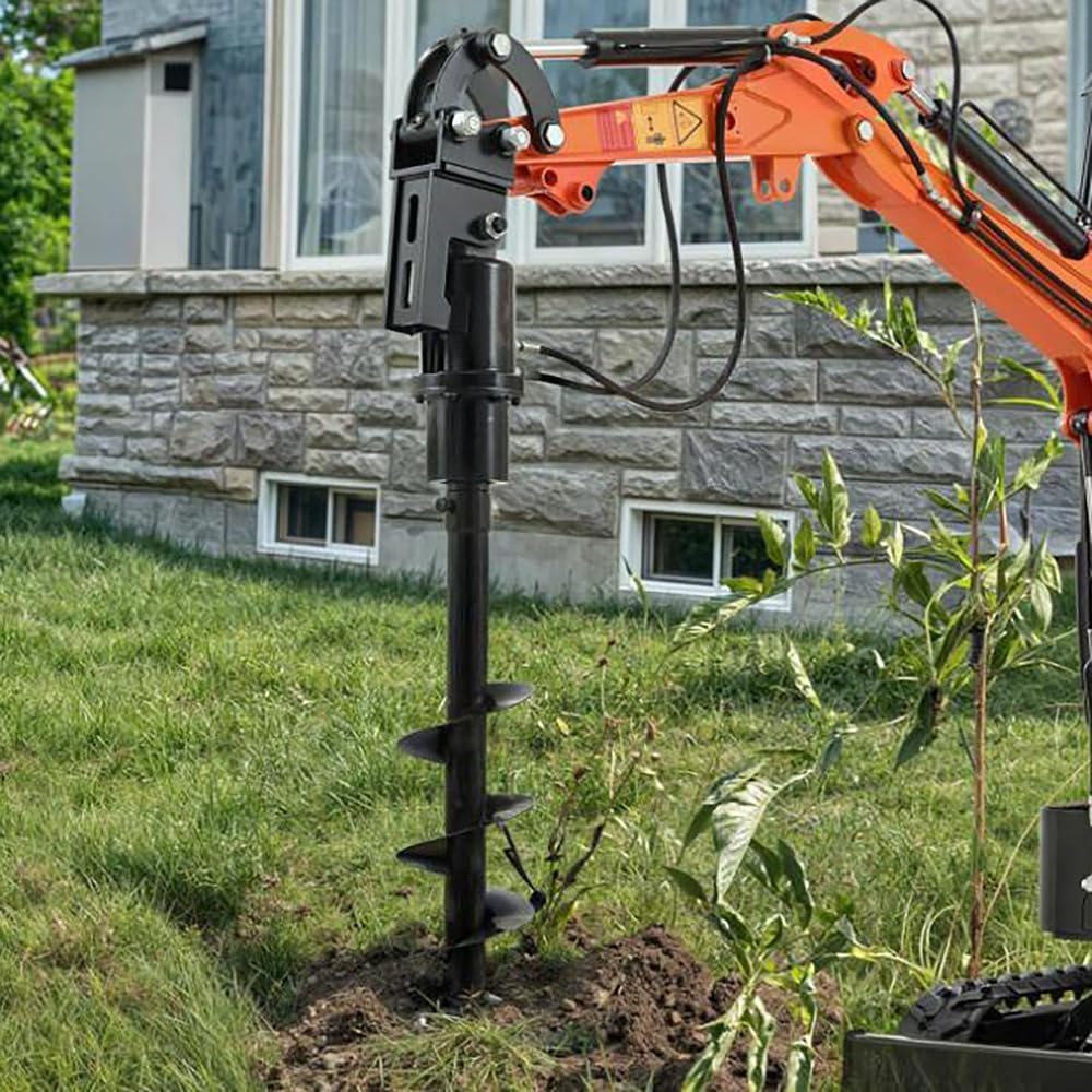 ATTACHXPRO Mini Excavator Auger Drill Attachment For 0.8 to 1.5 Tons Diameter 200mm with 2 Hydraulic Hoses,or Digging Holes, Drilling Pilesf Planting (200mm+300mm)