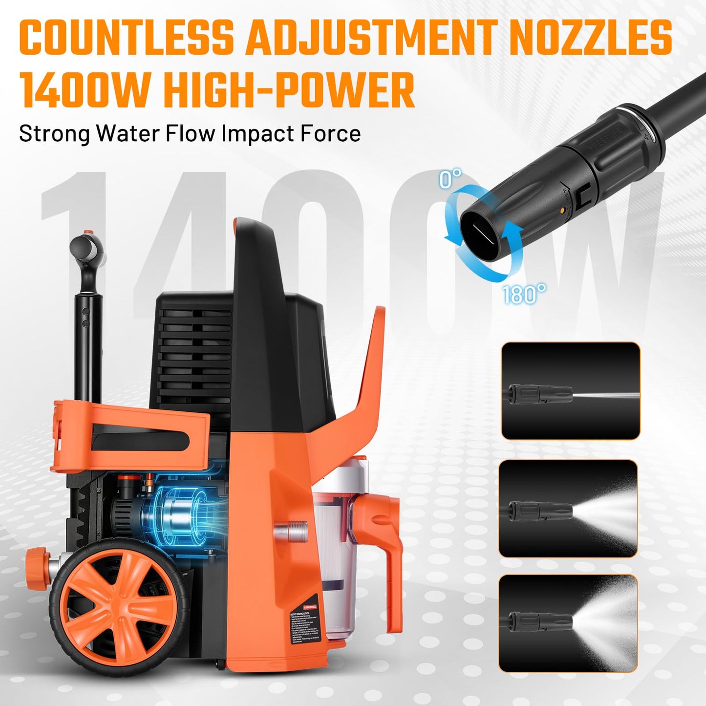 This Hill 4-in-1 Pressure Washer and Wet/Dry Vacuum, 2800 PSI Max 1.7 GPM Electric Power Washer, 1400W Multi-Function Cleaner with Blower and Foam Cannon for Cars, Patio, Garage and Home Cleaning
