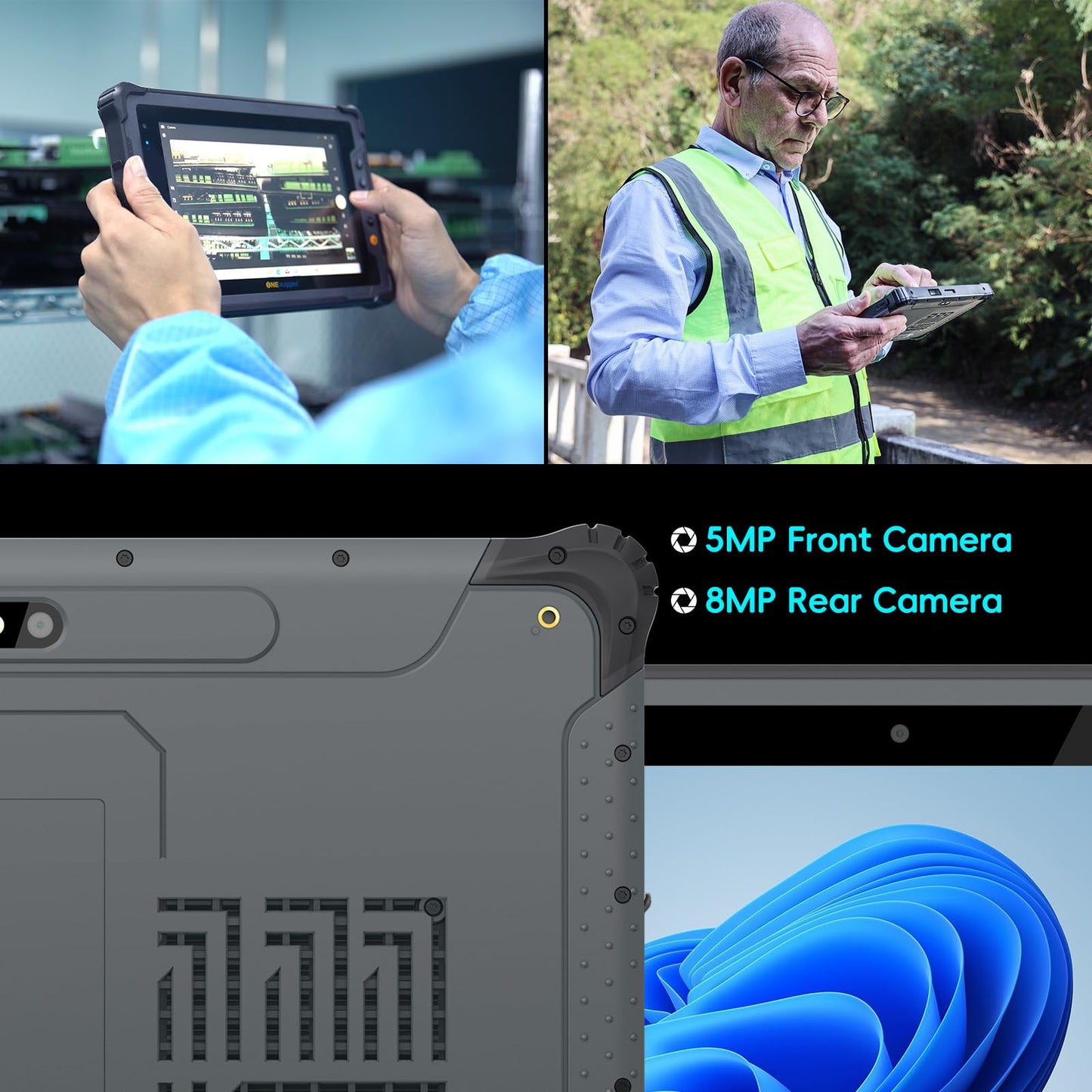 ONERugged Rugged Tablet M10J, 10.1 inch Windows 11 Pro Tablet, 8GB+128GB, Celeron N5100, IP65 Waterproof, MIL-STD-810H, 5000mAh, Industrial Outdoor Work PC w/ 8MP+5MP Camera, 4G LTE/WiFi/BT 5.0/NFC