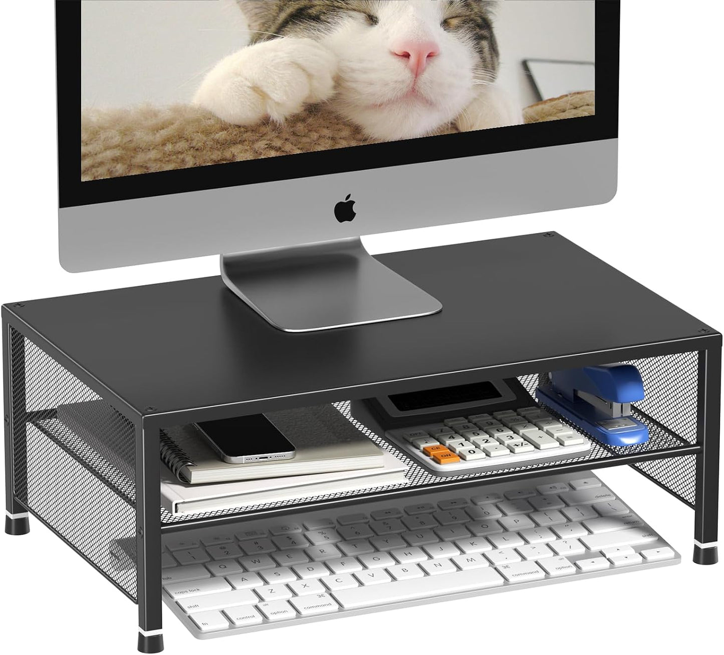 2-Tier ECOLOVI Computer Monitor Stand Riser, Desk Organizer for Monitor, Printer & Laptop Stand, Desktop Workspace