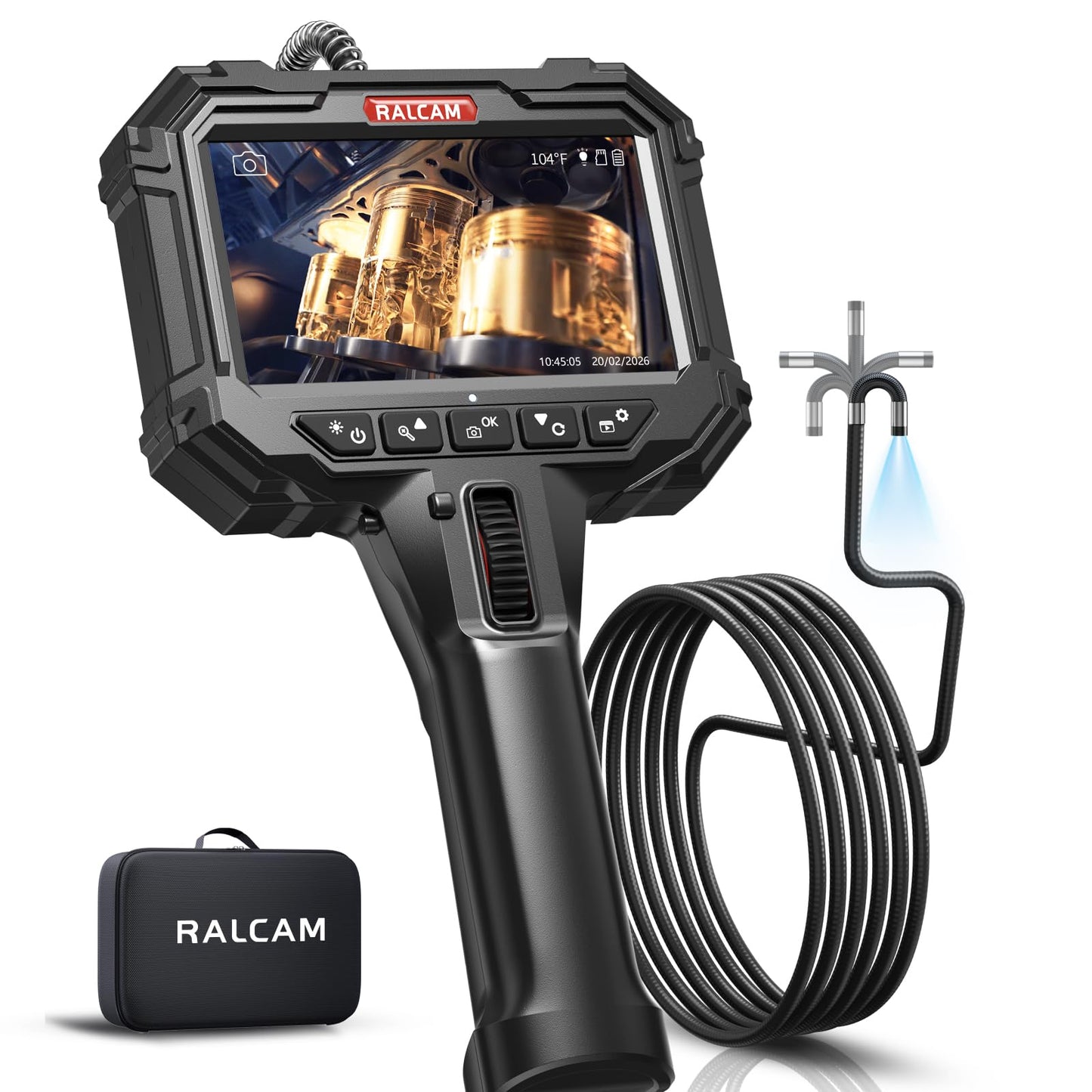 10FT Two-Way Articulating Borescope with 5" HD Screen, Industrial Endoscope Camera with Light, 0.33in Slim Probe Video Inspection for Automotive Engine, HVAC, Mechanics, Wall
